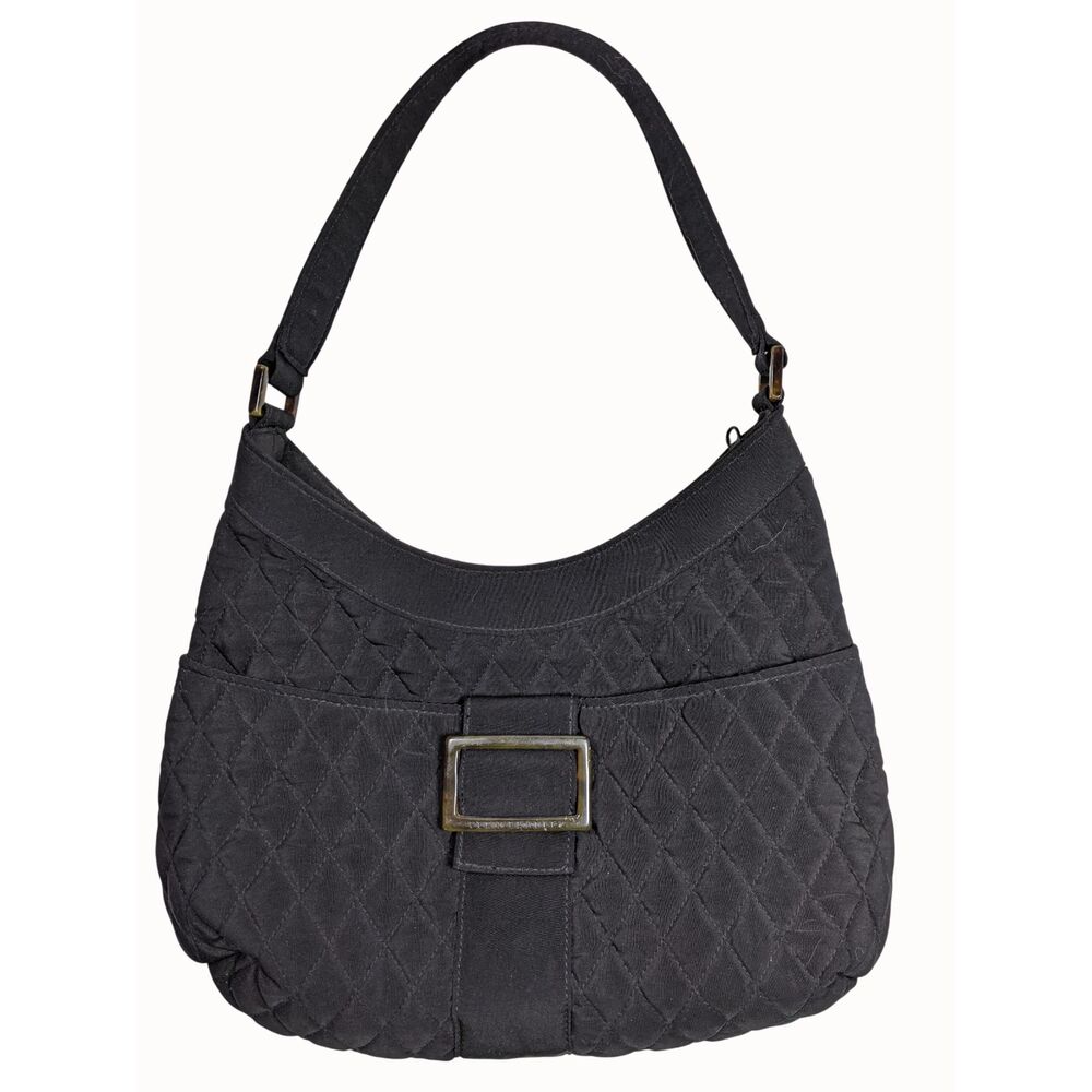 Vera Bradley Hobo Shoulder Bag Black Quilted Microfiber Vintage Y2K Whimsigoth
